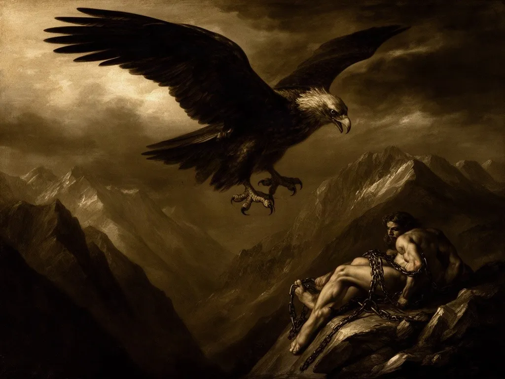 ภาพวาดอสูร อินทรีแห่งเทือกเขาคอเคซัส (Caucasian Eagle) ในหมวดลูกหลานของเอคิดนา — ภารกิจที่ 11 และตำนานของโพรมีธีอุส
