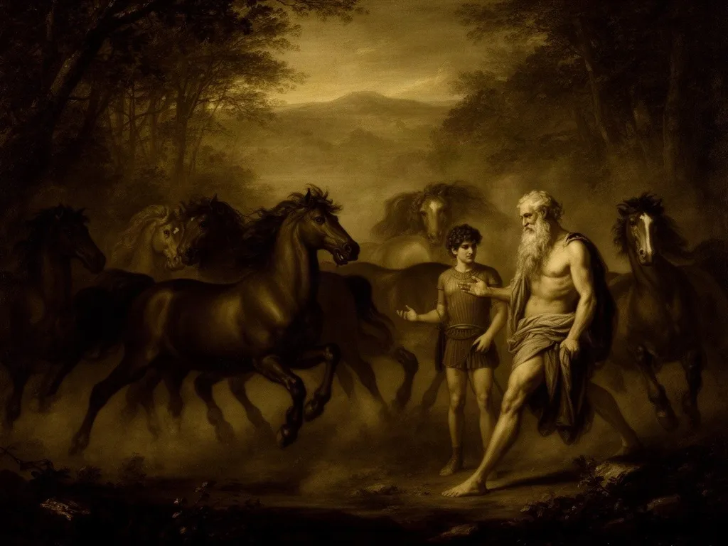 ภาพวาดอสูร เซนทอร์ (Centaurs) ในหมวดสัตว์ผสมและมนุษย์กึ่งสัตว์ — งานแต่งของ Pirithous และตำนานเชอิรอน