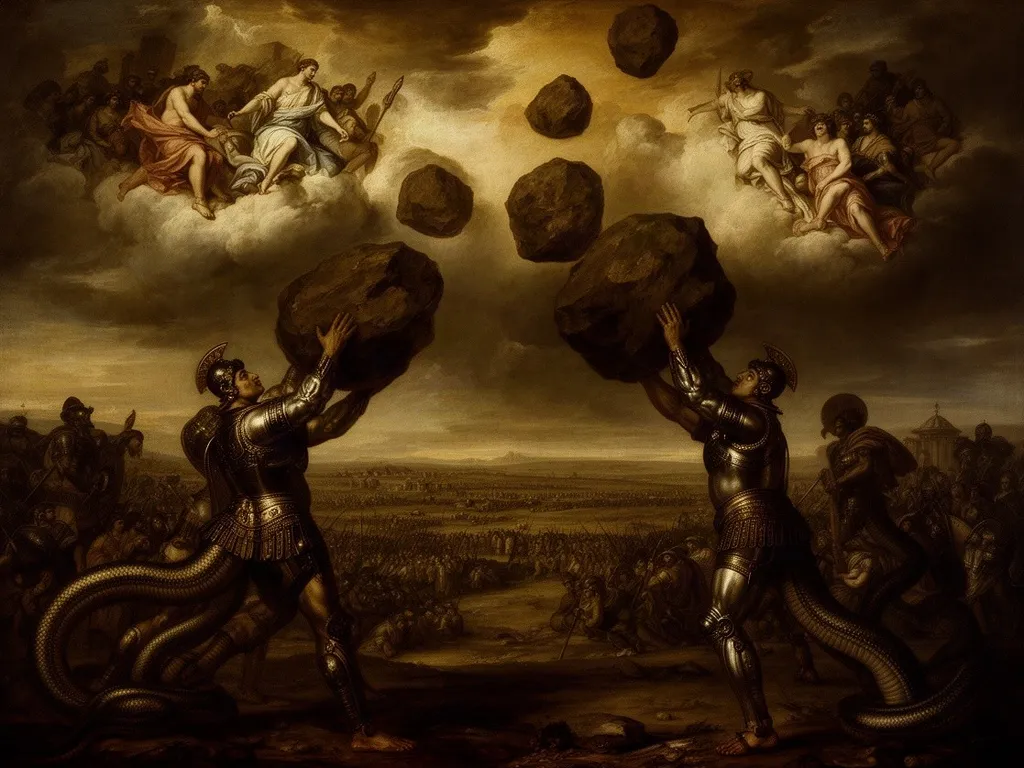 ภาพวาดอสูร ไจแอนต์ (เหล่ายักษ์ไจกันเตส) (Gigantes (Giants)) ในหมวดยุคก่อนเทพโอลิมปัส — สงครามเทพเจ้าและยักษ์ Gigantomachy