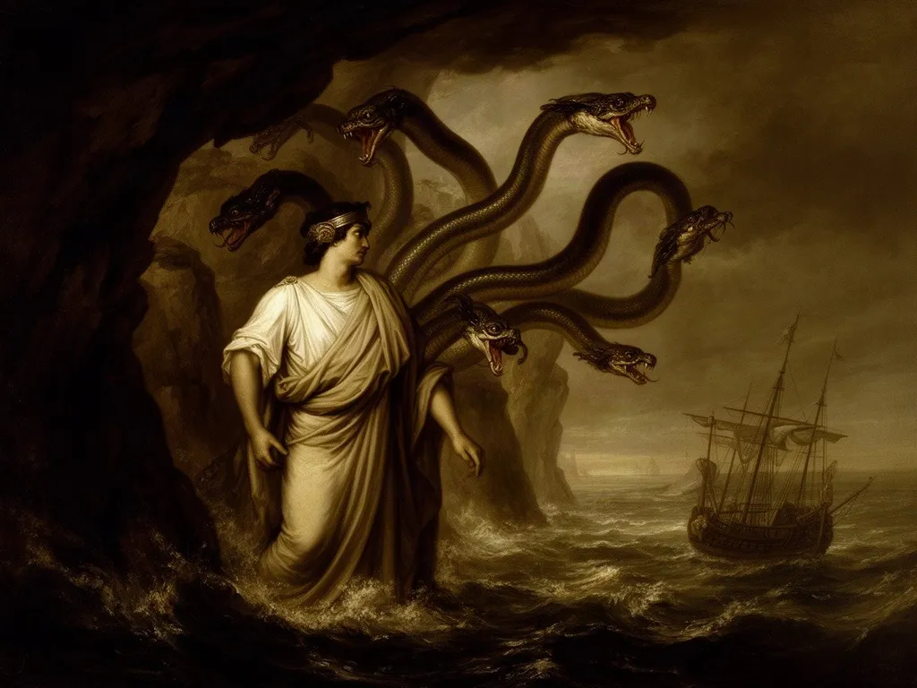 ภาพวาดอสูร สกิลลา (Scylla) ในหมวดอสูรแห่งท้องทะเล — มหากาพย์โอดิสซีย์ของโฮเมอร์